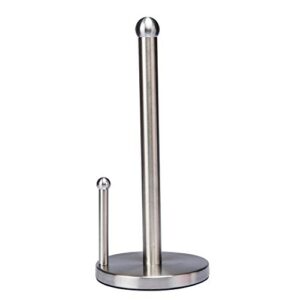 kitchen details countertop single tear paper towel holder, free standing, weighted bottom, holds standard rolls, dispenser bar prevents unraveling, stainless steel
