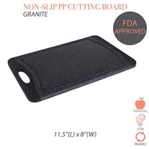 Kitchen Details Granite Look Cutting Board | Medium | 11.5” x 8” | Non-Slip Grip | Reversible Surface | Outside Drip Edge | Black