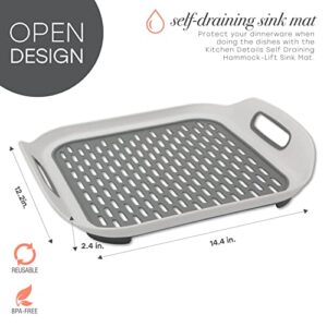Kitchen Details Self Draining Hammock-Lift Sink Mat | Dimensions: 14 12. 2" x 2. 4" | Large Design | Kitchen | Laundry | Durable | Protects | Accessories, White