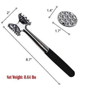 YICHA Kitchenware Professional Double Sides Nails Zinc Alloy Manual Meat Tenderizer Hammer Mallet, Non-slip ABS Handgrip, for Meat Ingredients, 8.7 inch, Black