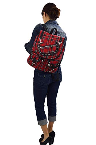 Lost Queen London Red Tartan Plaid Checked Drawstring Rucksack Backpack