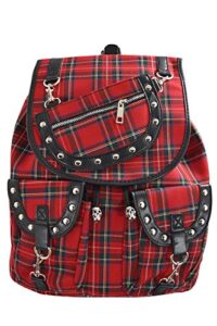 lost queen london red tartan plaid checked drawstring rucksack backpack