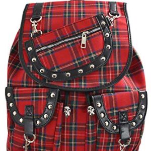 Lost Queen London Red Tartan Plaid Checked Drawstring Rucksack Backpack