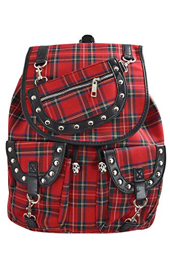 Lost Queen London Red Tartan Plaid Checked Drawstring Rucksack Backpack