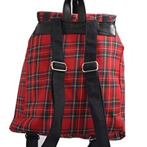 Lost Queen London Red Tartan Plaid Checked Drawstring Rucksack Backpack