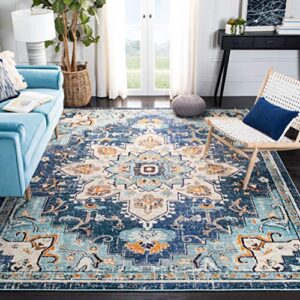 safavieh madison collection area rug - 5'3" x 7'6", blue & light blue, boho chic medallion distressed design, non-shedding & easy care, ideal for high traffic areas in living room, bedroom (mad473m)