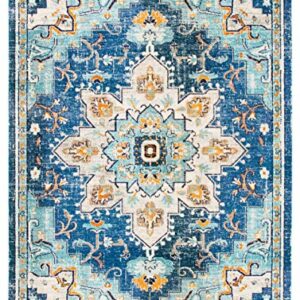 SAFAVIEH Madison Collection Area Rug - 5'3" x 7'6", Blue & Light Blue, Boho Chic Medallion Distressed Design, Non-Shedding & Easy Care, Ideal for High Traffic Areas in Living Room, Bedroom (MAD473M)