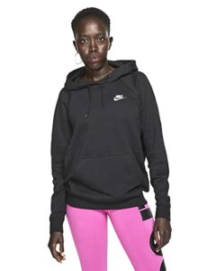 nike women's sportswear essential fleece hoodie (xl, black/white)