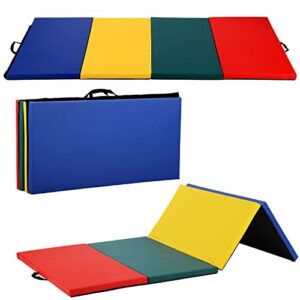 exercise mat, gymnastics mat gym mat 4x8x2 thick folding panel fitness training pad with carrying handles fold yoga floor tumbling mat for kids, home, mma, martial arts, stretching, aerobic, workout