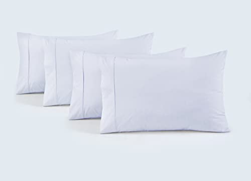 ShanDreamz - Pack of 4 White 100% Cotton Pillowcases, Standard/Queen Size 20x30, Soft Breathable Weave for A More Comfortable Sleep, Durable, Wrinkle Resistant & Easy-Care Fabric, Machine Washable