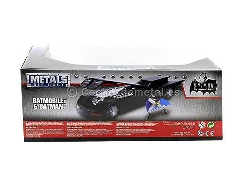 DC Comics 1:24 Batman Animated Series Batmobile Die-cast Car with 2.75" Batman Figure, Toys for Kids and Adults,Black