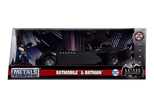 DC Comics 1:24 Batman Animated Series Batmobile Die-cast Car with 2.75" Batman Figure, Toys for Kids and Adults,Black