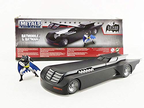 DC Comics 1:24 Batman Animated Series Batmobile Die-cast Car with 2.75" Batman Figure, Toys for Kids and Adults,Black