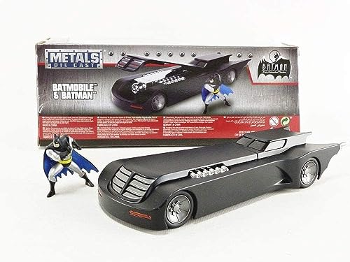 DC Comics 1:24 Batman Animated Series Batmobile Die-cast Car with 2.75" Batman Figure, Toys for Kids and Adults,Black