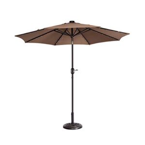villacera 83-out5421 9' led lighted outdoor patio 8 steel ribs and push button tilt, solar powered market umbrella, brown
