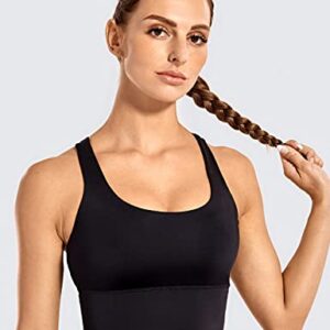 CRZ YOGA Women's Strappy Longline Sports Bras - Wirefree Padded Medium Impact Workout Crop Tank Top Black Medium