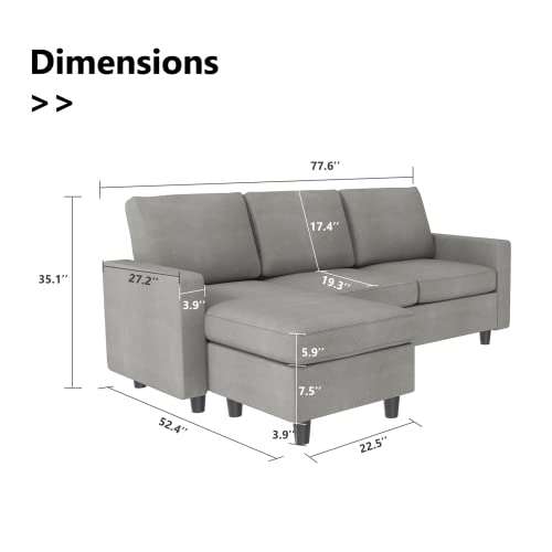 HONBAY Convertible Sectional Sofa, L Shaped Couch with Linen Fabric, Reversible Couch for Small Space, Light Grey