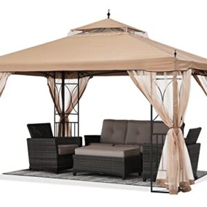 ABCCANOPY Patio Outdoor Gazebo 10X12 - Gazebo Canopy with Netting and Corner Frame Screen Wall for Backyard,Garden Gazebo Lawn (Khaki)