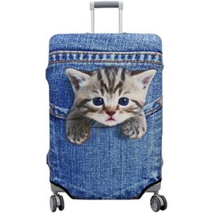 tape five washable travel luggage cover thickened luggage cover 18/24/28/32 inch suitcase spandex protective cover (l(26"-28" luggage), pocket cat)