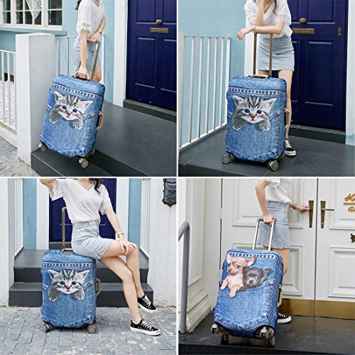 TAPE FIVE Washable Travel Luggage Cover Thickened Luggage Cover 18/24/28/32 Inch Suitcase Spandex Protective Cover (L(26"-28" luggage), Pocket Cat)