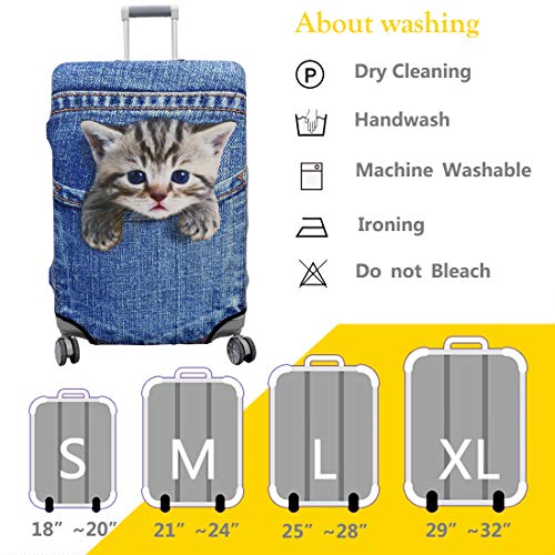 TAPE FIVE Washable Travel Luggage Cover Thickened Luggage Cover 18/24/28/32 Inch Suitcase Spandex Protective Cover (L(26"-28" luggage), Pocket Cat)