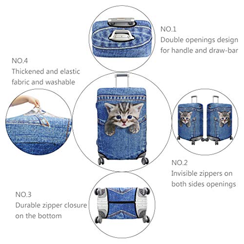 TAPE FIVE Washable Travel Luggage Cover Thickened Luggage Cover 18/24/28/32 Inch Suitcase Spandex Protective Cover (L(26"-28" luggage), Pocket Cat)