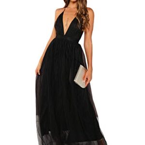 Floerns Women's Plunging Neck Spaghetti Strap Maxi Cocktail Party Dress Black XS