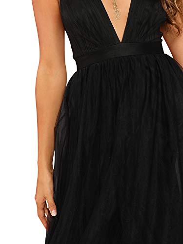 Floerns Women's Plunging Neck Spaghetti Strap Maxi Cocktail Party Dress Black XS