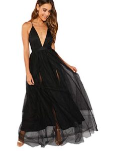 floerns women's plunging neck spaghetti strap maxi cocktail party dress black xs
