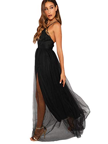 Floerns Women's Plunging Neck Spaghetti Strap Maxi Cocktail Party Dress Black XS