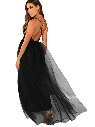 Floerns Women's Plunging Neck Spaghetti Strap Maxi Cocktail Party Dress Black XS