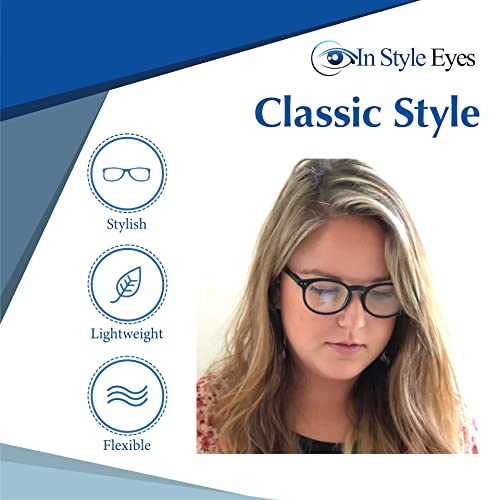 In Style Eyes Flexible Readers Reading Glasses - Full-Rimmed, Classic Round Lightweight Frame - Non-Polarized Lens - Solid White - 2.0x