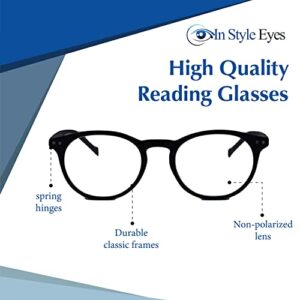In Style Eyes Flexible Readers Reading Glasses - Full-Rimmed, Classic Round Lightweight Frame - Non-Polarized Lens - Solid White - 2.0x