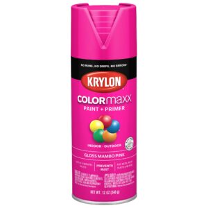 krylon k05528007 colormaxx spray paint and primer for indoor/outdoor use, gloss mambo pink, 12 ounce (pack of 1)