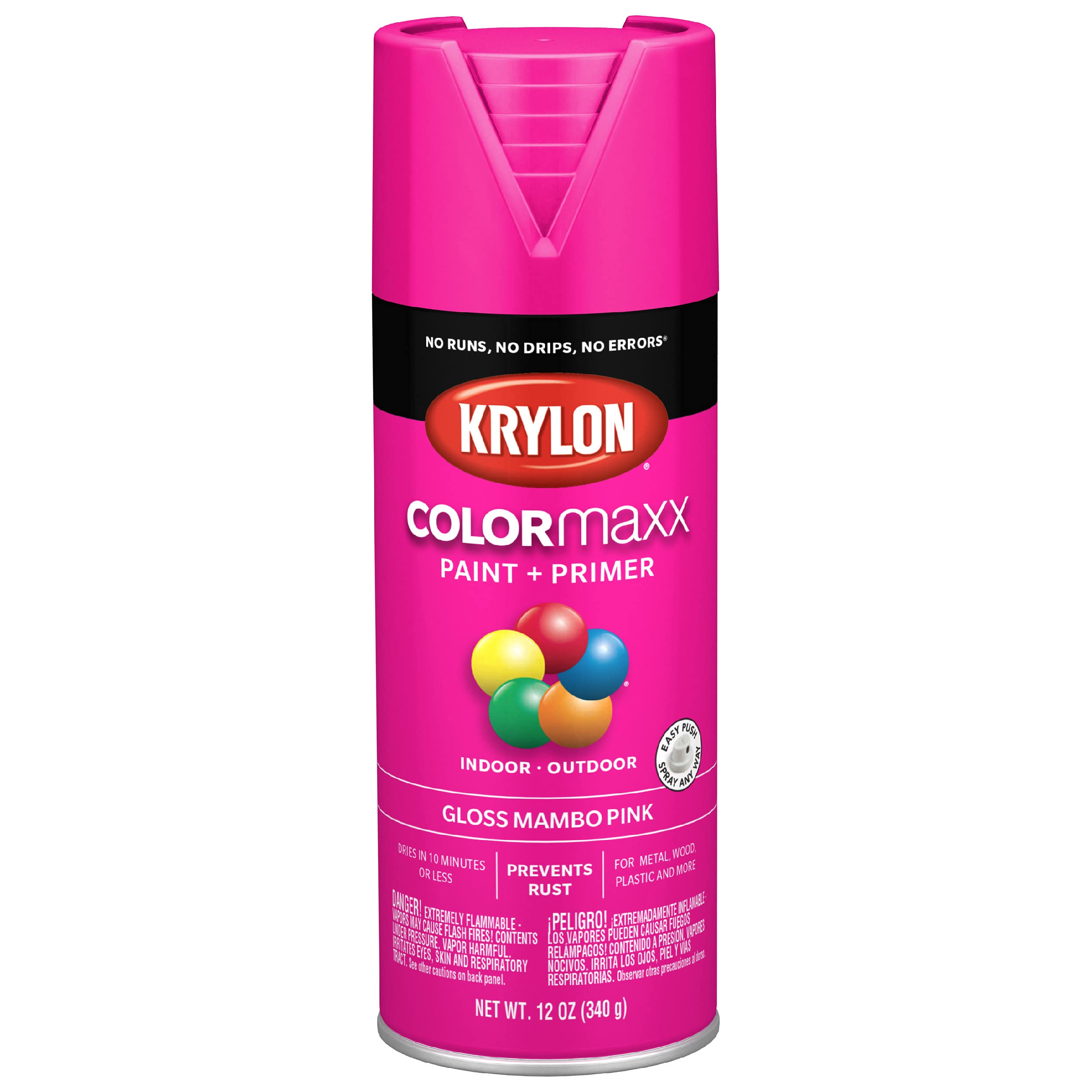 Krylon K05528007 COLORmaxx Spray Paint and Primer for Indoor/Outdoor Use, Gloss Mambo Pink, 12 Ounce (Pack of 1)