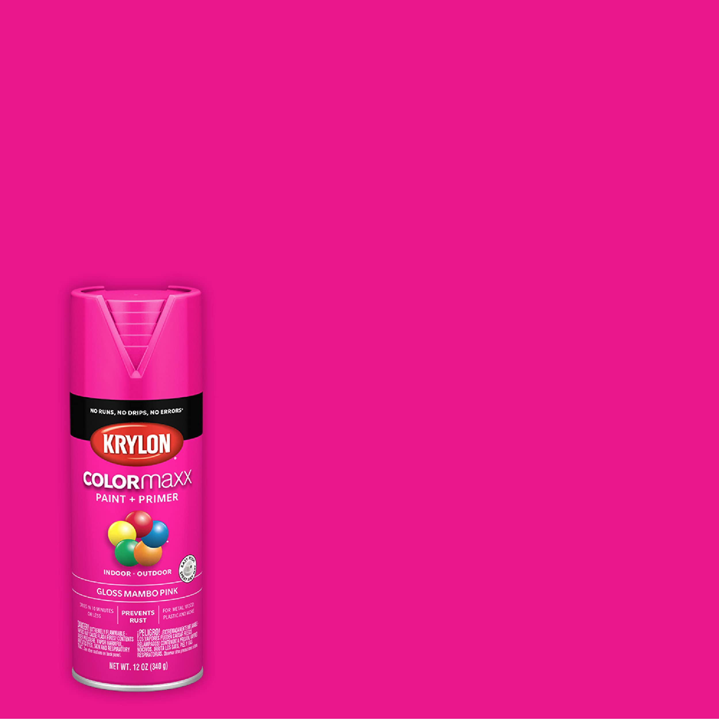 Krylon K05528007 COLORmaxx Spray Paint and Primer for Indoor/Outdoor Use, Gloss Mambo Pink, 12 Ounce (Pack of 1)