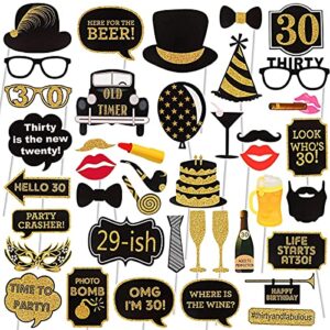adult 30th birthday photo booth props(41pcs) for her him dirty thirty 30th birthday party, gold and red decorations,30 birthday party supplies for men women
