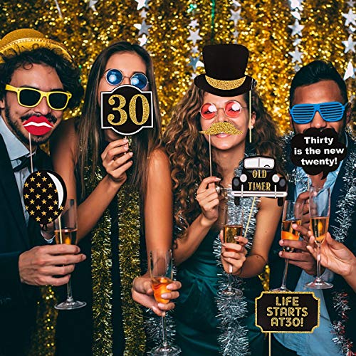 Adult 30th Birthday Photo Booth Props(41Pcs) for Her Him Dirty Thirty 30th Birthday Party, Gold and Red Decorations,30 Birthday Party Supplies for Men Women