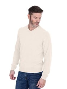 cashmeren men's basic v-neck sweater 100% pure cashmere long sleeve pullover (ivory, large)