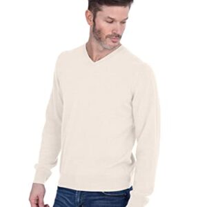 Cashmeren Men's Basic V-Neck Sweater 100% Pure Cashmere Long Sleeve Pullover (Ivory, Large)