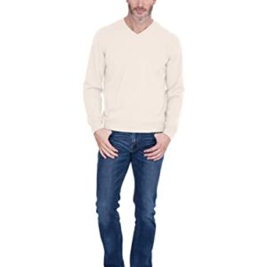 Cashmeren Men's Basic V-Neck Sweater 100% Pure Cashmere Long Sleeve Pullover (Ivory, Large)