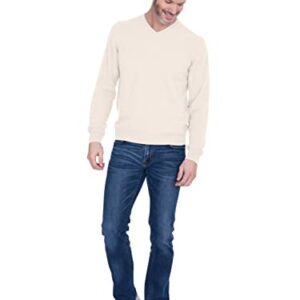 Cashmeren Men's Basic V-Neck Sweater 100% Pure Cashmere Long Sleeve Pullover (Ivory, Large)