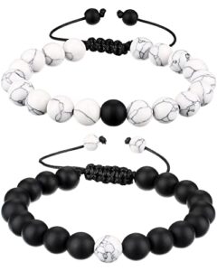 howlite black matte agate couples distance energy beads bracelet for valentine's day gift