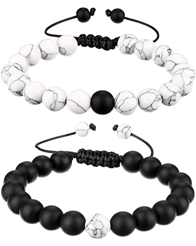 Howlite Black Matte Agate Couples Distance Energy Beads Bracelet For Valentine's Day Gift