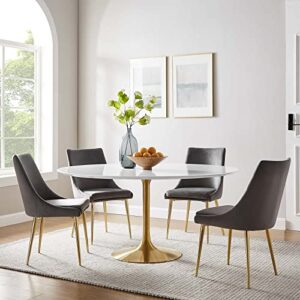 Modway Lippa 60" Mid-Century Modern Dining Table with Round White Top and Pedestal Base in Gold White