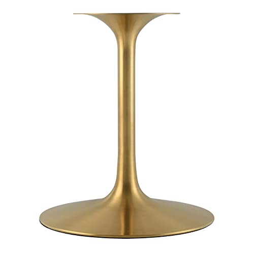 Modway Lippa 60" Mid-Century Modern Dining Table with Round White Top and Pedestal Base in Gold White