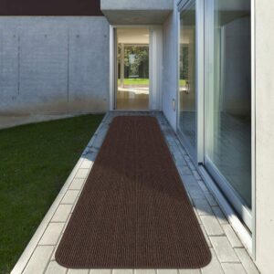 House, Home and More Indoor Outdoor Double-Ribbed Carpet Runner with Skid-Resistant Rubber Backing - Bittersweet Brown - 3 Feet x 10 Feet