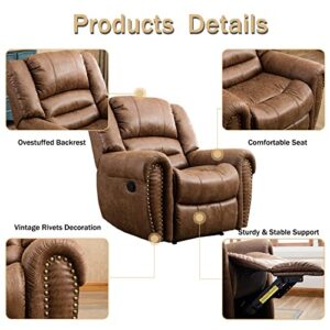 CANMOV Leather Recliner Chair, Classic and Traditional Manual Recliner Chair with Comfortable Arms and Back Single Sofa for Living Room, Nut Brown