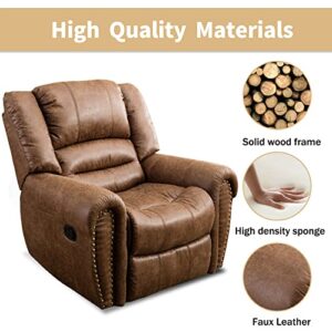 CANMOV Leather Recliner Chair, Classic and Traditional Manual Recliner Chair with Comfortable Arms and Back Single Sofa for Living Room, Nut Brown