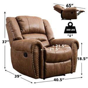 CANMOV Leather Recliner Chair, Classic and Traditional Manual Recliner Chair with Comfortable Arms and Back Single Sofa for Living Room, Nut Brown